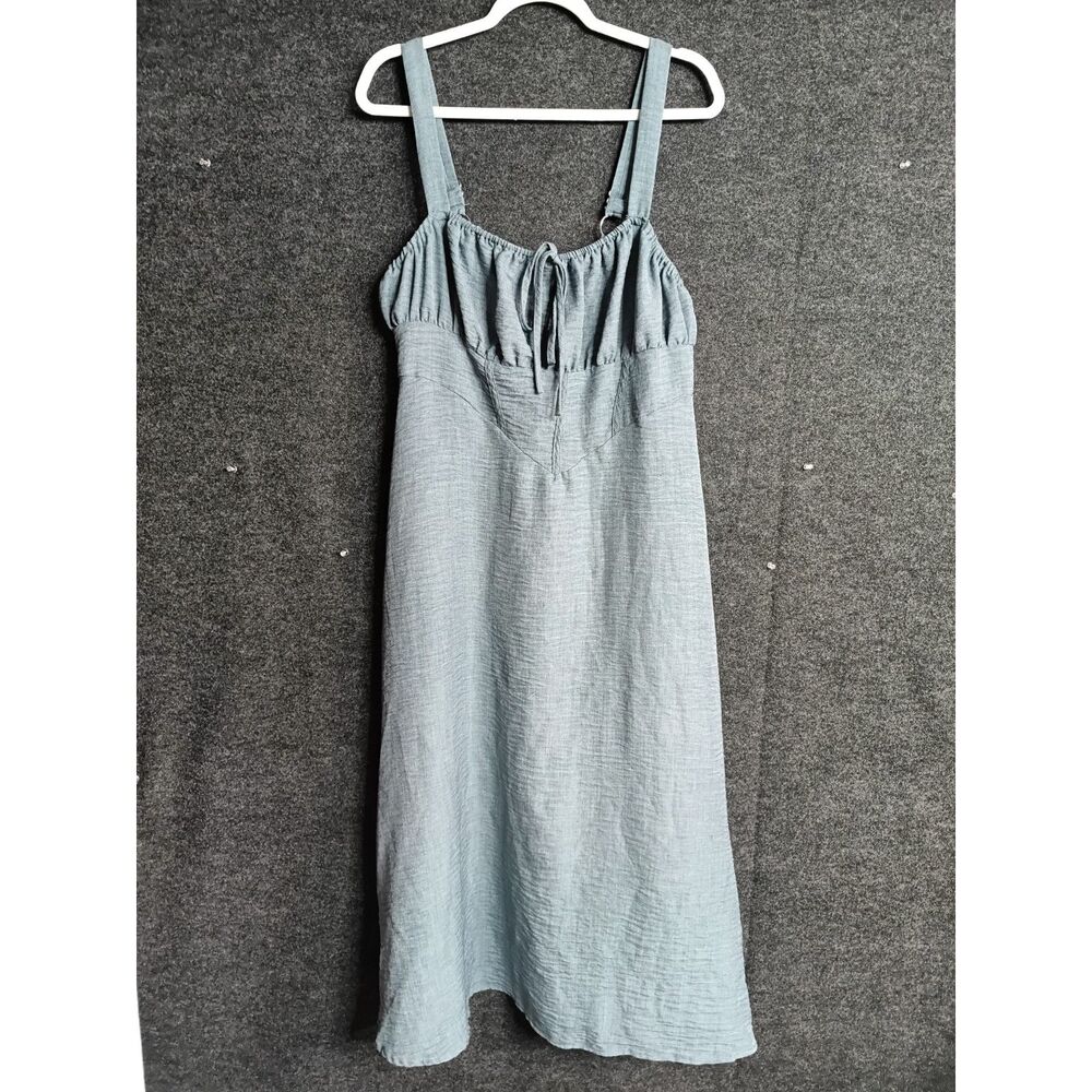 SHEIN Blue Linen Blend Tie Front Tank Dress Size Large